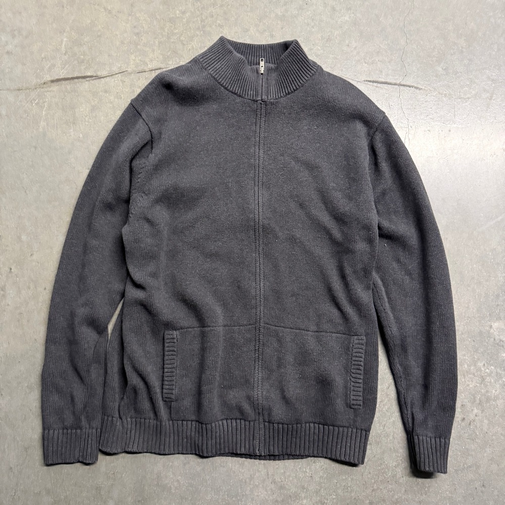 LL Bean Mens XL Tall Gray Full Zip Cotton Cardigan Sweater Mock Neck 0 BTL8